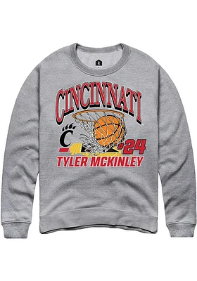 Tyler McKinley  Rally Cincinnati Bearcats Mens Grey NIL Name Number Net Long Sleeve Crew Sweatshir..