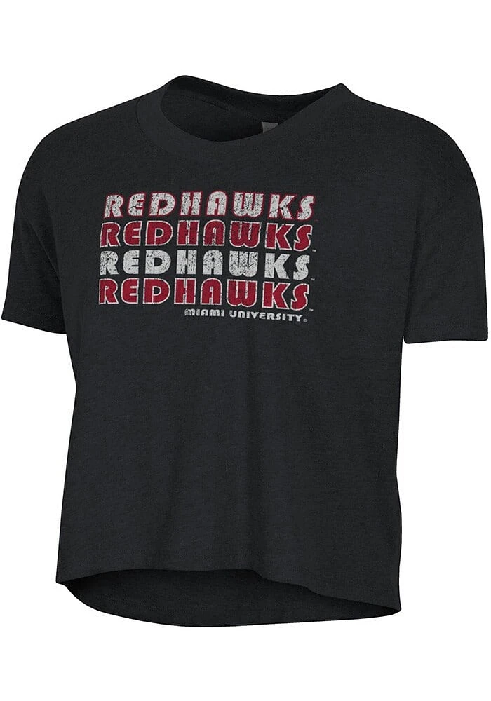 Alternative Apparel Miami RedHawks Womens Black Headliner Crop Short Sleeve T-Shirt