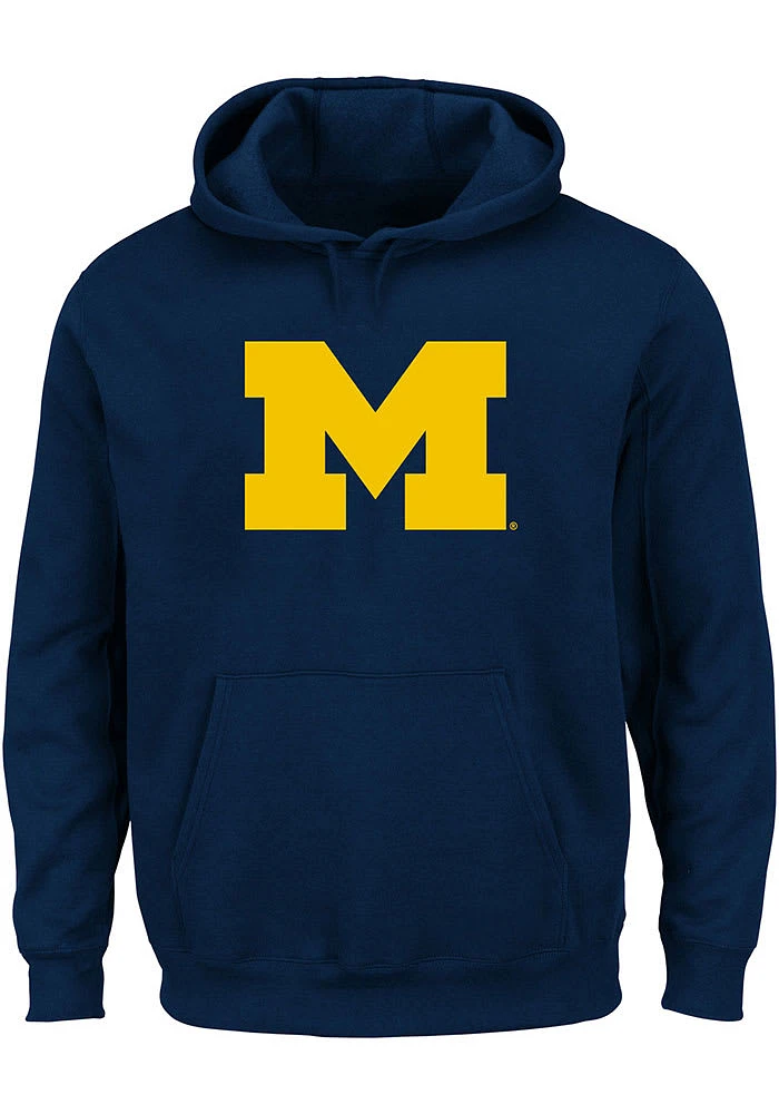 Michigan Wolverines Mens Blue Primary Logo Big and Tall Hooded Sweatshirt