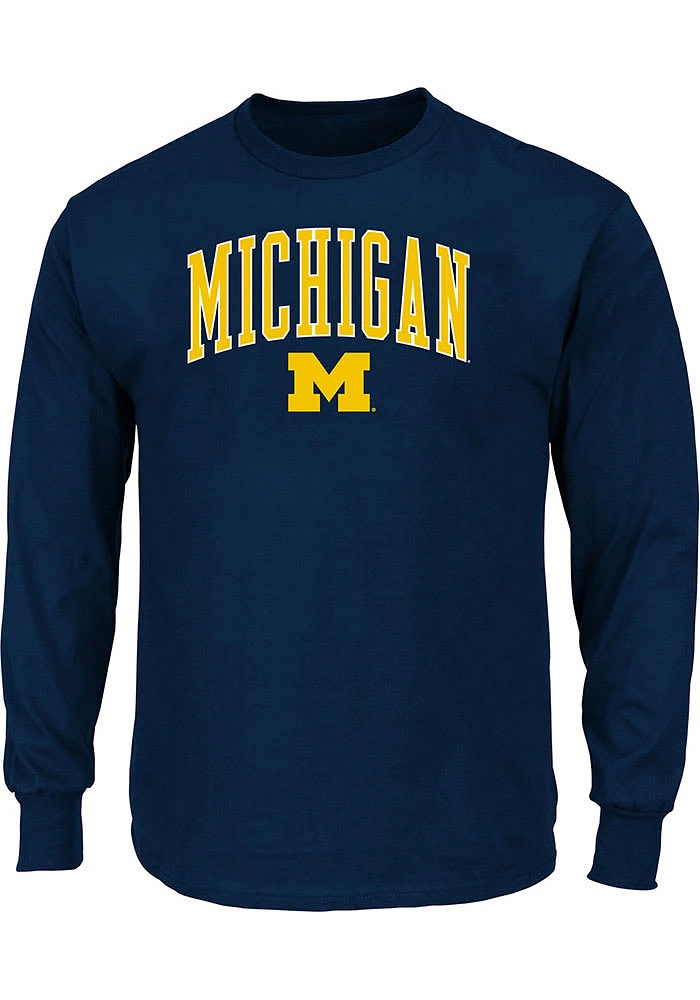 Michigan Wolverines Mens Blue Arch Mascot Big and Tall Long Sleeve T-Shirt