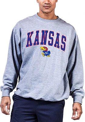 Kansas Jayhawks Mens Grey Arch Mascot Big and Tall Crew Sweatshirt
