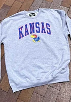 Kansas Jayhawks Mens Grey Arch Mascot Big and Tall Crew Sweatshirt