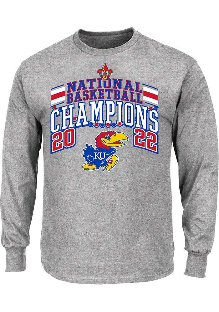 Kansas Jayhawks Mens Grey 2022 National Champions Big and Tall Long Sleeve T-Shirt