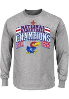 Kansas Jayhawks Mens Grey 2022 National Champions Big and Tall Long Sleeve T-Shirt
