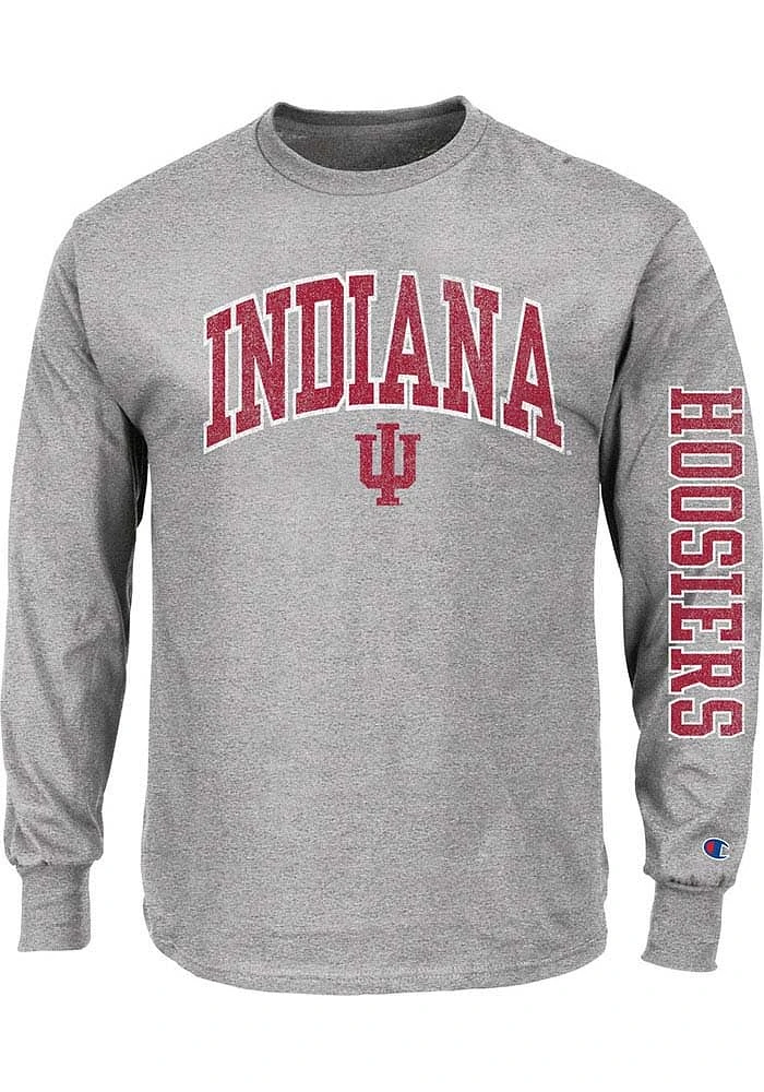 Indiana Hoosiers Mens Grey Arch Mascot Big and Tall Long Sleeve T-Shirt