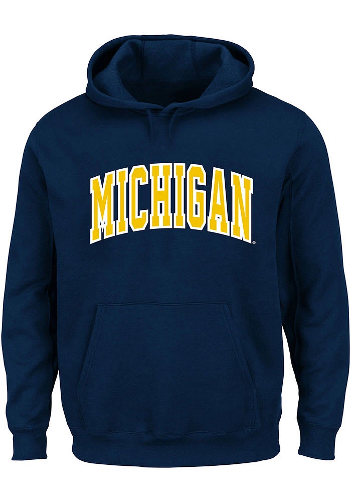 Michigan Wolverines Mens Blue Arch Twill Big and Tall Hooded Sweatshirt