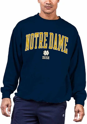 Notre Dame Fighting Irish Mens Navy Blue Arch Mascot Big and Tall Crew Sweatshirt