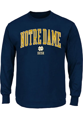 Notre Dame Fighting Irish Mens Navy Blue Arch Mascot Big and Tall Long Sleeve T-Shirt