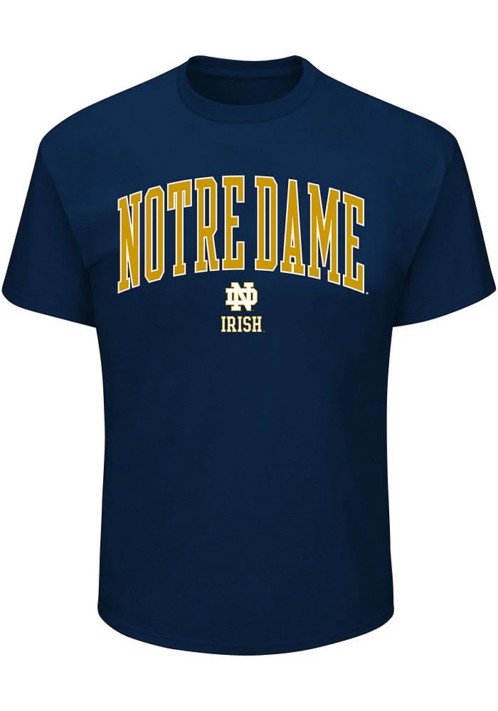 Notre Dame Fighting Irish Mens Navy Blue Arch Mascot Design Big and Tall T-Shirt