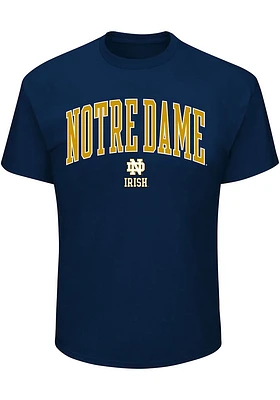 Notre Dame Fighting Irish Mens Navy Blue Arch Mascot Design Big and Tall T-Shirt