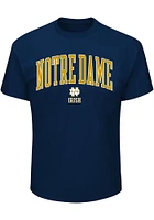 Notre Dame Fighting Irish Mens Navy Blue Arch Mascot Design Big and Tall T-Shirt