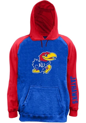Kansas Jayhawks Mens Blue Space Dye Pieced Body Big and Tall Hooded Sweatshirt