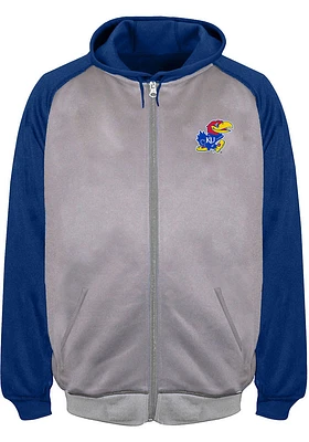 Kansas Jayhawks Mens Grey Raglan Contrast Big and Tall Zip Sweatshirt