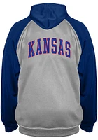 Kansas Jayhawks Mens Grey Raglan Contrast Big and Tall Zip Sweatshirt