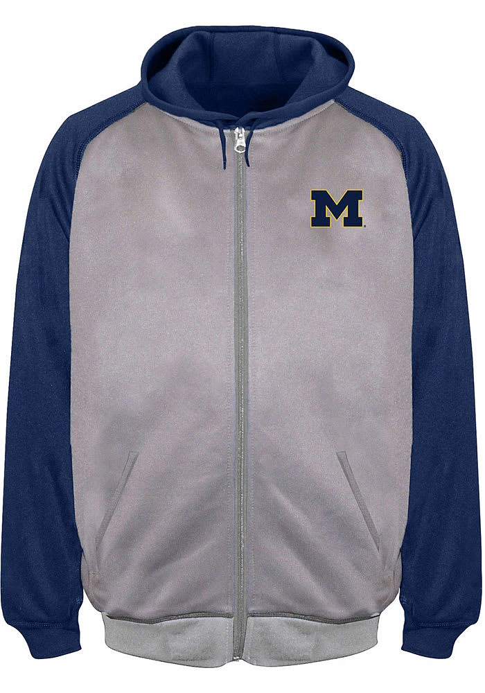 Michigan Wolverines Mens Grey Raglan Contrast Big and Tall Zip Sweatshirt