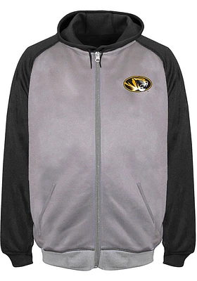 Missouri Tigers Mens Grey Raglan Contrast Big and Tall Zip Sweatshirt