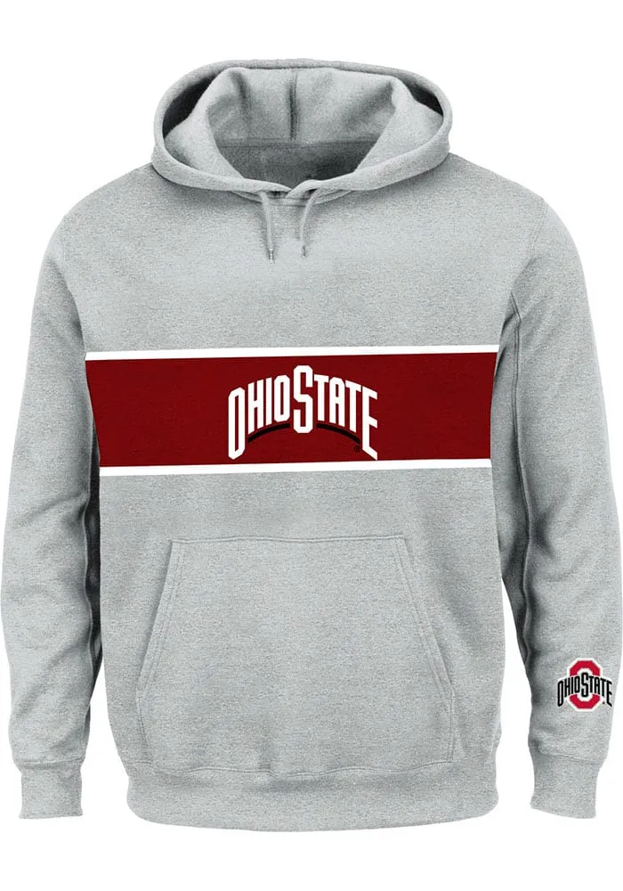 Ohio State Buckeyes Mens Grey French Terry Pieced Body Big and Tall Hooded Sweatshirt