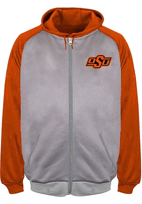 Oklahoma State Cowboys Mens Grey Raglan Contrast Big and Tall Zip Sweatshirt