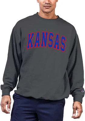 Kansas Jayhawks Mens Charcoal Arch Twill Big and Tall Crew Sweatshirt