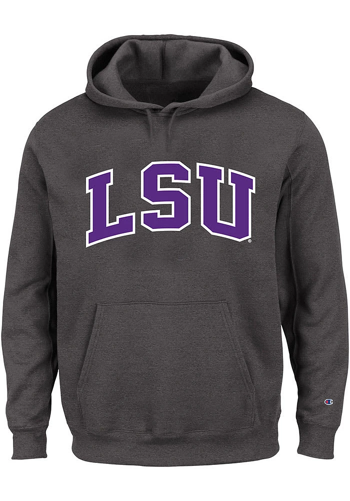 LSU Tigers Mens Charcoal Arch Twill Big and Tall Hooded Sweatshirt