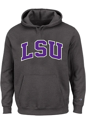 LSU Tigers Mens Charcoal Arch Twill Big and Tall Hooded Sweatshirt