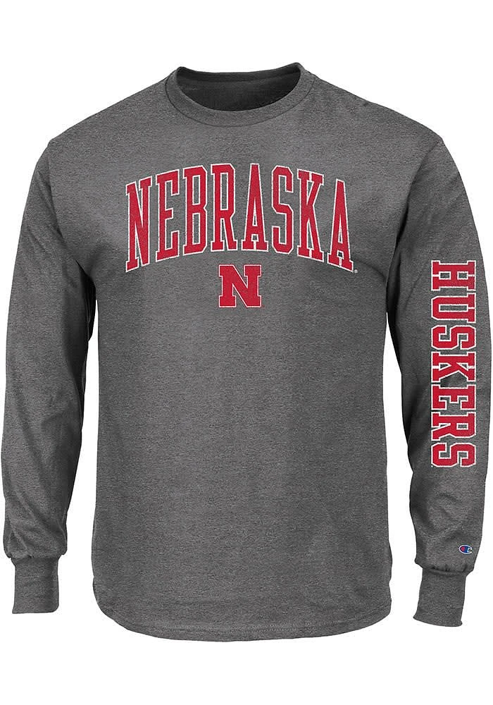 Nebraska Cornhuskers Mens Charcoal Arch Mascot Big and Tall Long Sleeve T-Shirt
