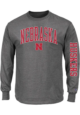 Nebraska Cornhuskers Mens Charcoal Arch Mascot Big and Tall Long Sleeve T-Shirt
