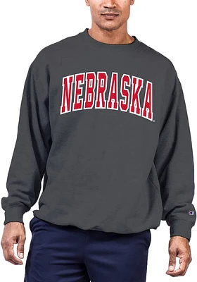 Nebraska Cornhuskers Mens Charcoal Arch Twill Big and Tall Crew Sweatshirt