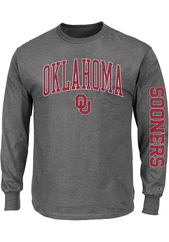 Oklahoma Sooners Mens Charcoal Arch Mascot Big and Tall Long Sleeve T-Shirt