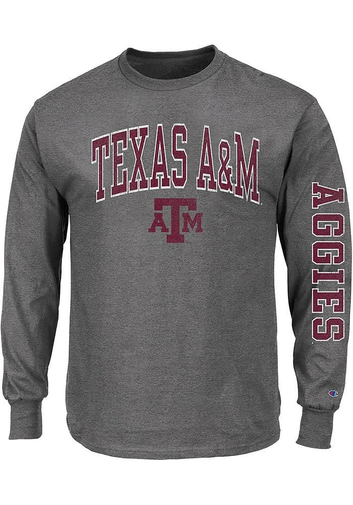 Texas A&M Aggies Mens Charcoal Arch Mascot Big and Tall Long Sleeve T-Shirt