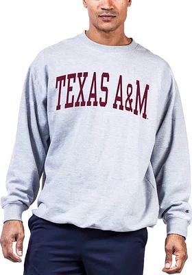 Texas A&M Aggies Mens Grey Reverse Weave Arch Name Big and Tall Crew Sweatshirt