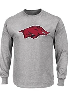 Arkansas Razorbacks Mens Grey Primary Logo Big and Tall Long Sleeve T-Shirt