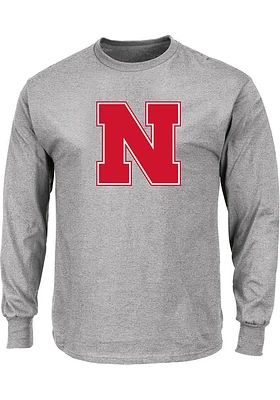 Nebraska Cornhuskers Mens Grey Primary Logo Big and Tall Long Sleeve T-Shirt