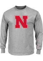 Nebraska Cornhuskers Mens Grey Primary Logo Big and Tall Long Sleeve T-Shirt