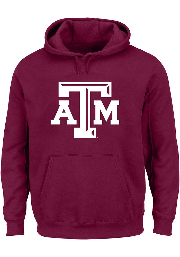 Texas A&M Aggies Mens Maroon Primary Logo Big and Tall Hooded Sweatshirt