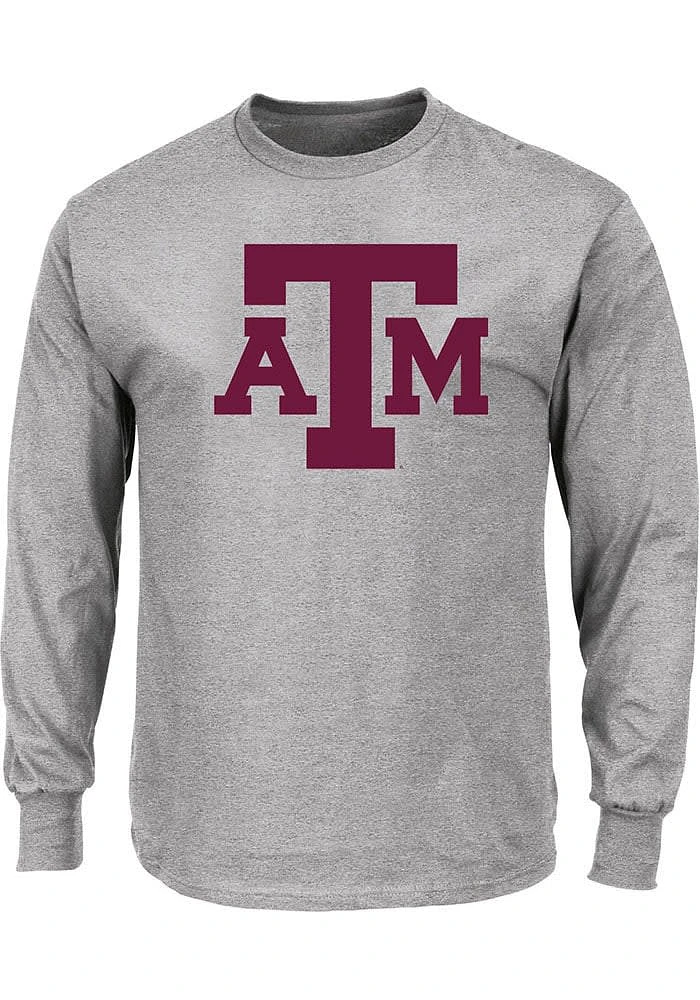 Texas A&M Aggies Mens Grey Primary Logo Big and Tall Long Sleeve T-Shirt