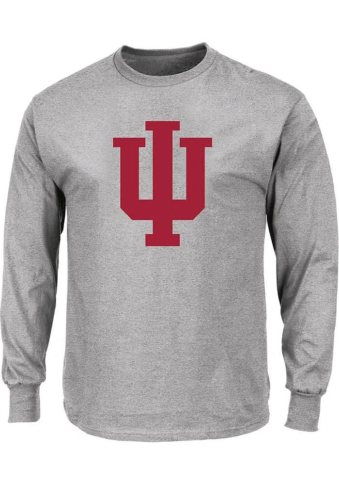 Indiana Hoosiers Mens Grey Primary Logo Big and Tall Long Sleeve T-Shirt