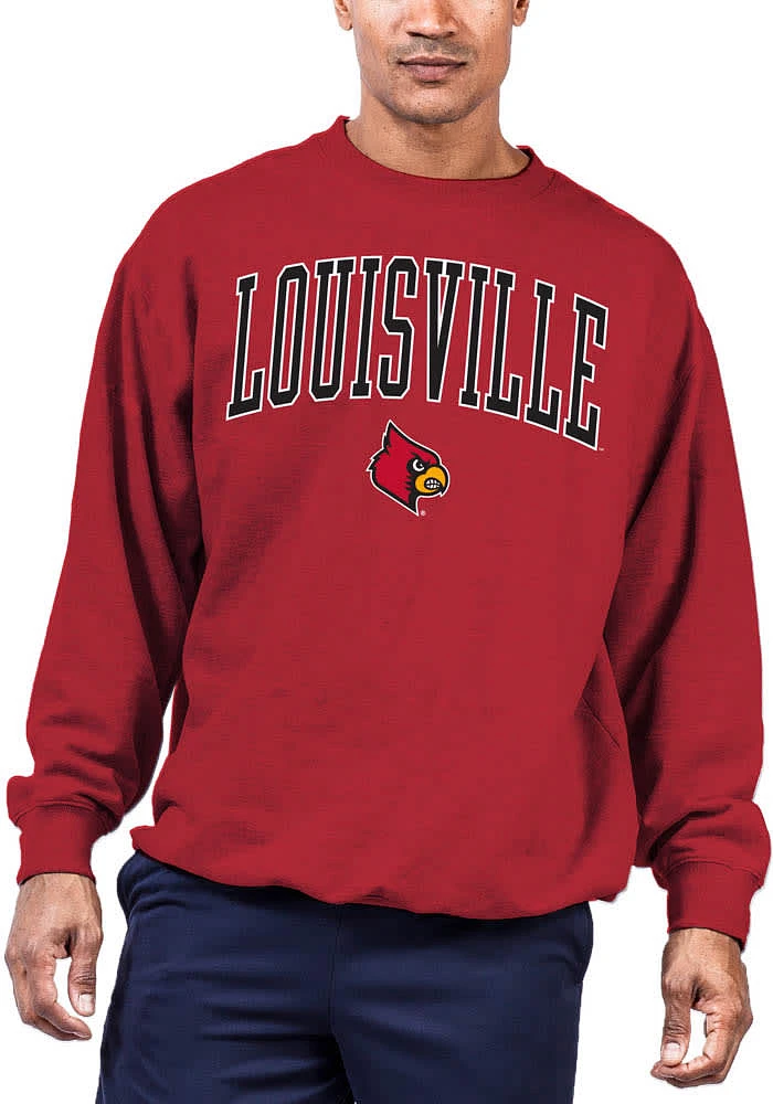 Louisville Cardinals Mens Red Arch Big and Tall Crew Sweatshirt