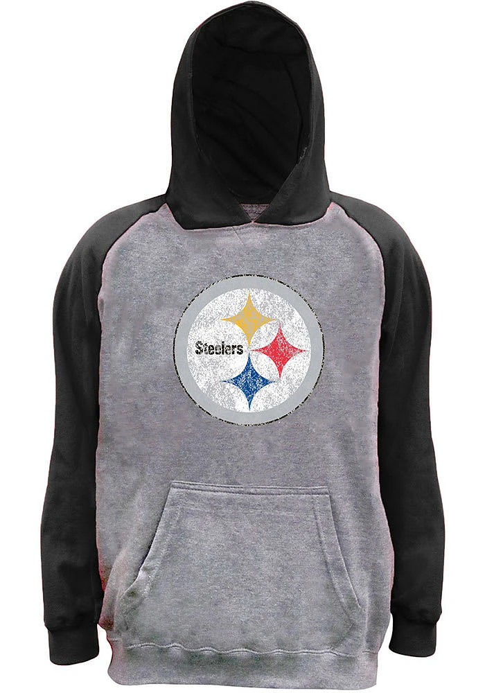 Pittsburgh Steelers Mens Grey Raglan Big and Tall Hooded Sweatshirt