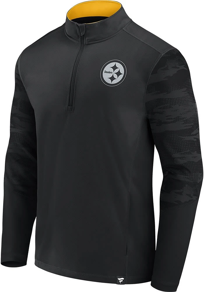 Pittsburgh Steelers Mens Black RINGER Big and Tall Qtr Zip