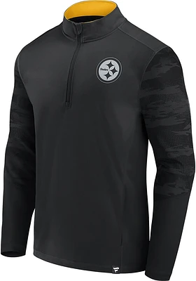 Pittsburgh Steelers Mens Black RINGER Big and Tall Qtr Zip