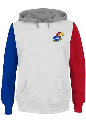 Kansas Jayhawks Womens Grey Contrast Sleeve + Hooded Sweatshirt
