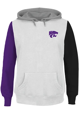 K-State Wildcats Womens White Contrast Sleeve + Hooded Sweatshirt