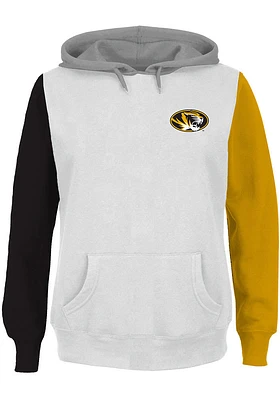 Missouri Tigers Womens White Contrast Sleeve + Hooded Sweatshirt