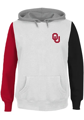 Oklahoma Sooners Womens White Contrast Sleeve + Hooded Sweatshirt