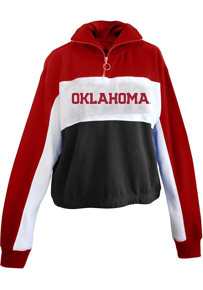 Oklahoma Sooners Womens White Colorblock + Qtr Zip