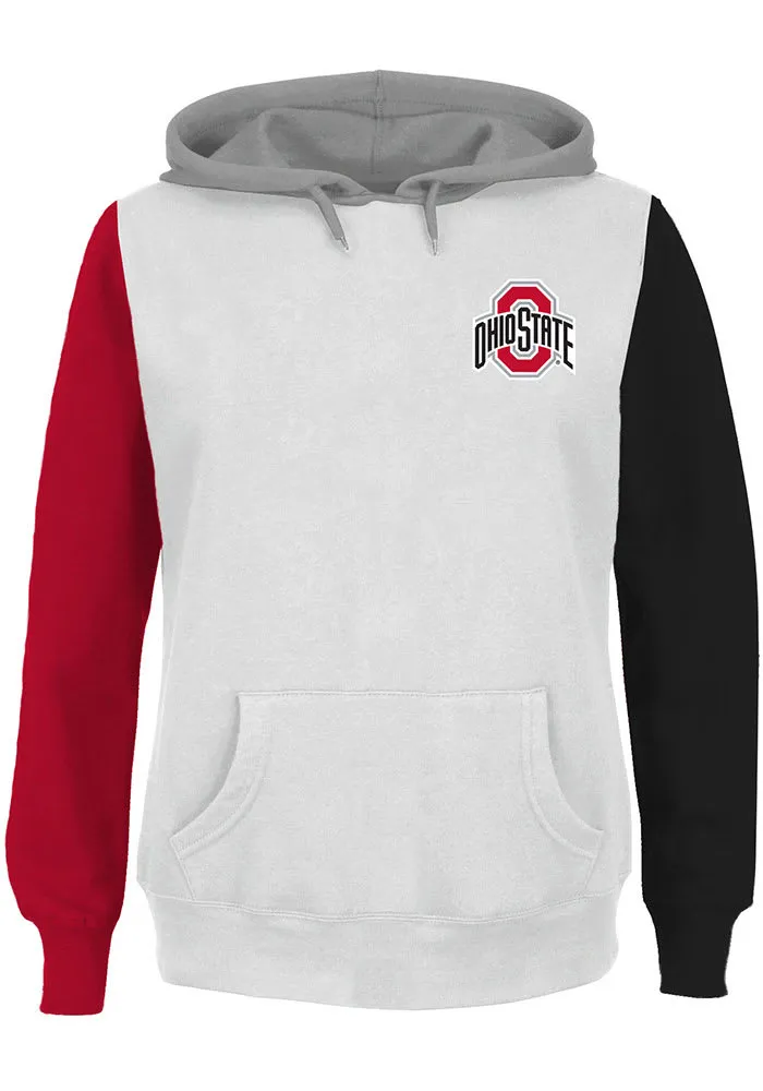 Ohio State Buckeyes Womens Red Contrast Sleeve + Hooded Sweatshirt