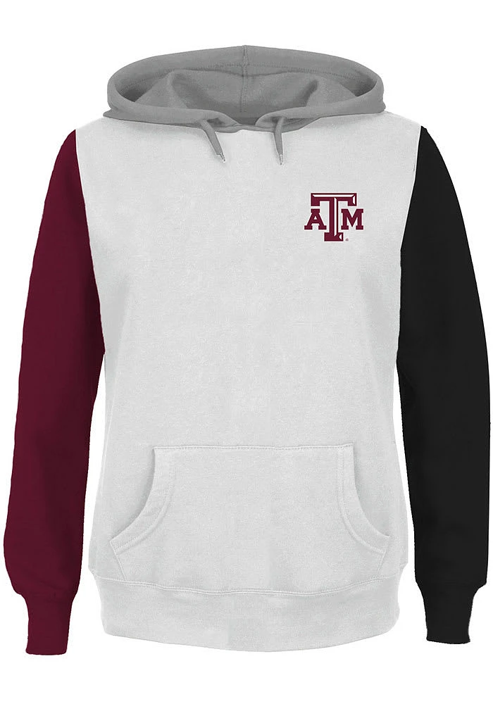 Texas A&M Aggies Womens White Contrast Sleeve + Hooded Sweatshirt