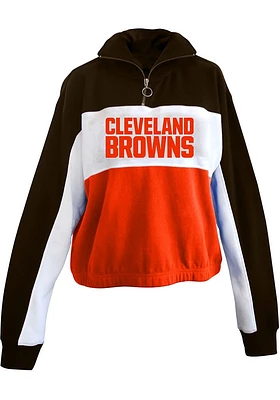 Cleveland Browns Womens Brown Colorblock Qtr Zip