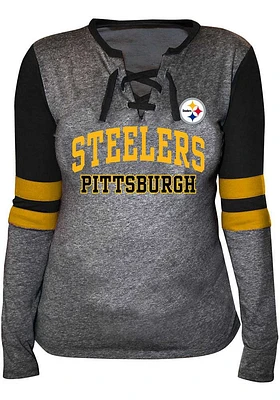 Pittsburgh Steelers Womens Charcoal Contrast LS Tee